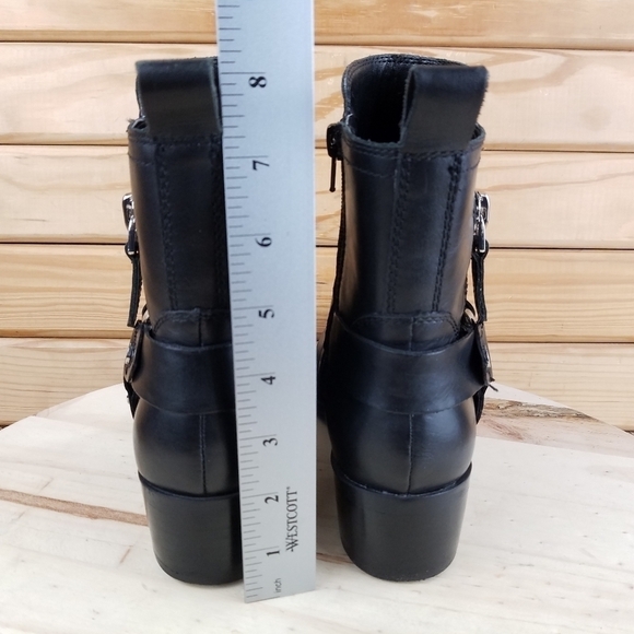 Marc Fisher Black Leather Side Zip Heeled Ankle Boot Booties Moto Biker Women's - Picture 4 of 11